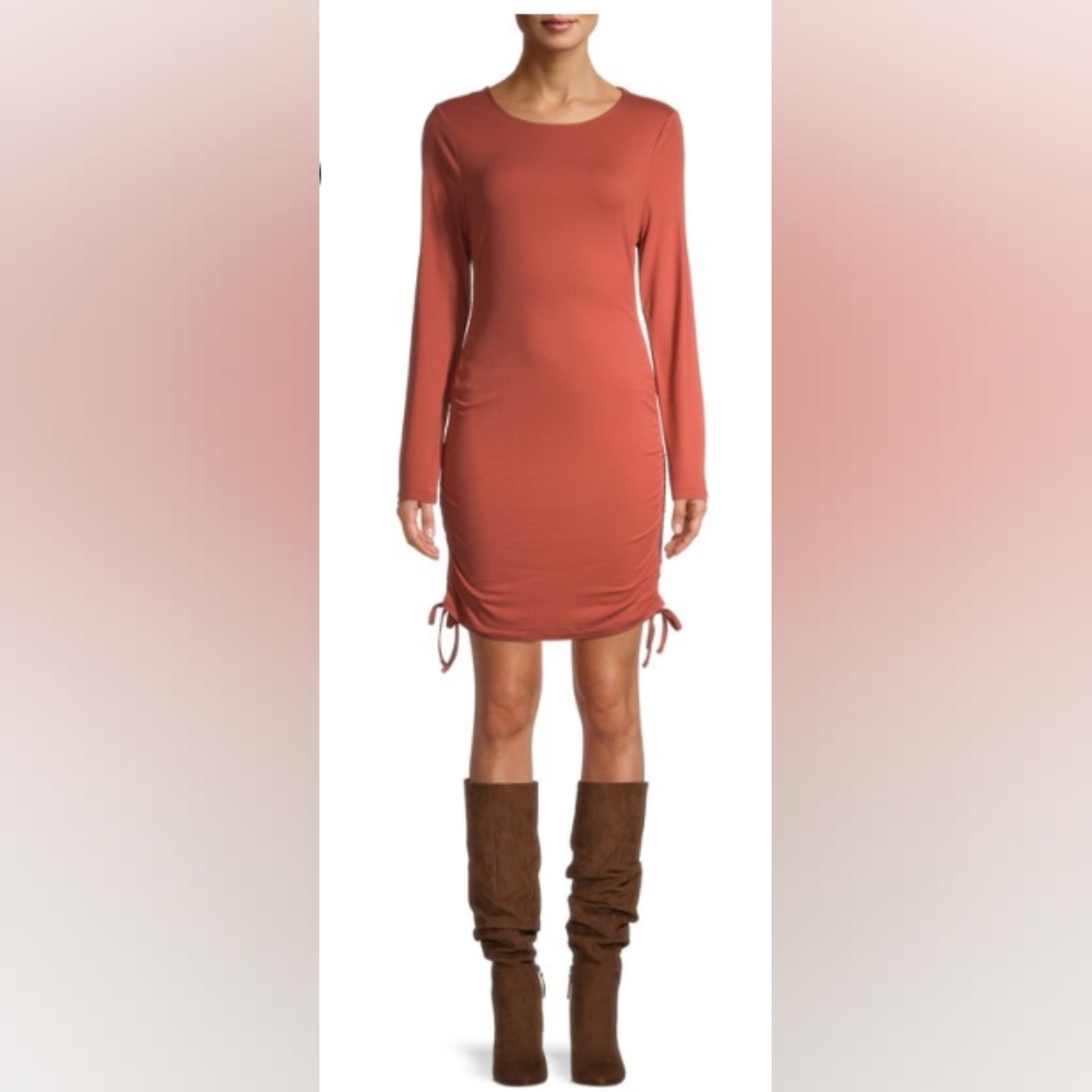Liv & Lottie Burnt Orange Peach Skin Dress With Side Ruching M 🔥HP 11-5-24